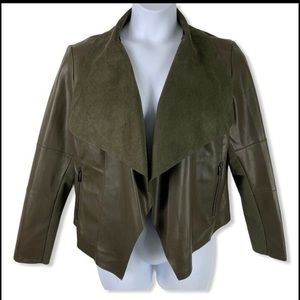 NWOT Bagatelle XL Cardigan Drape Jacket Faux Leather Suede Olive Green